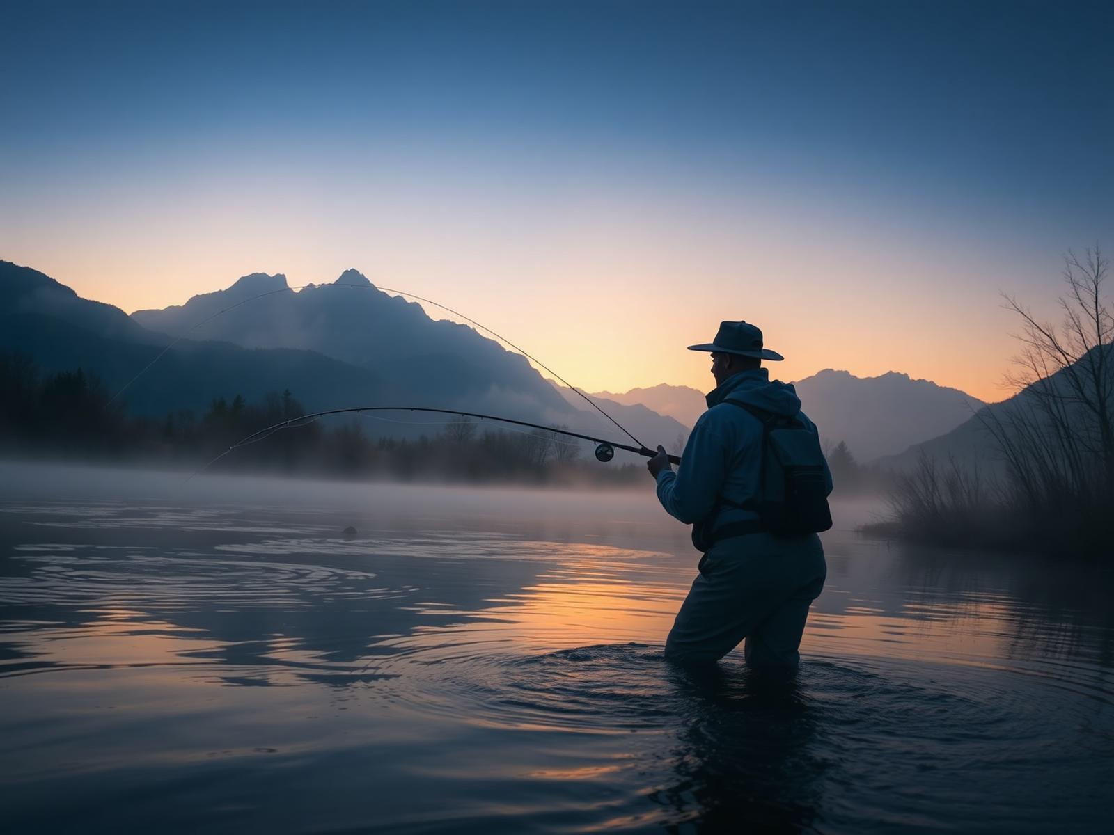 Fly fisherman at dawn