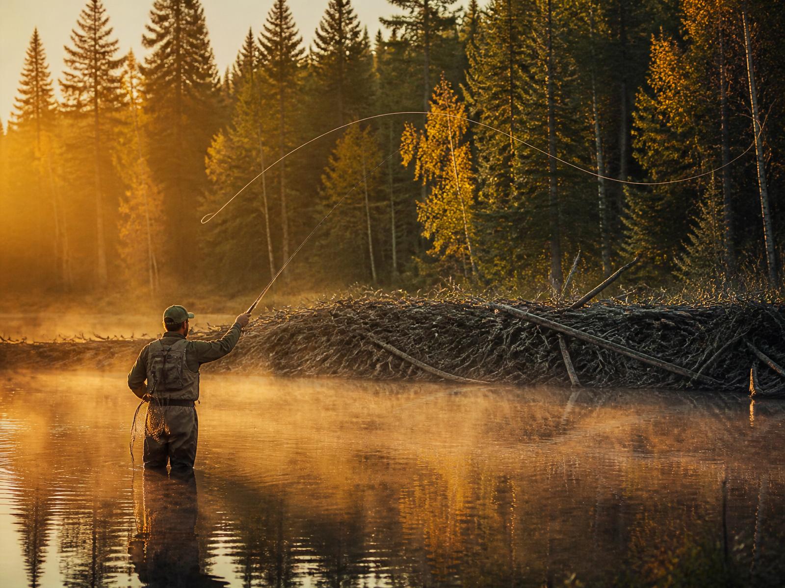 Fly fisherman at a private pond